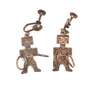 3/$30 VINTAGE SOUTHWEST STYLE COPPER KACHINA DOLL HOOP DANCER EARRINGS